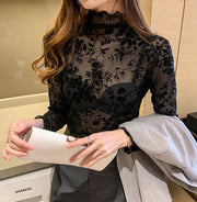 カットソー 長袖 ハイネック 大きいサイス シアートップス フィット タイト レディース 女性 透け感 エレガント 大人っぽい おしゃれ セクシー インナージャケット スリム フェミニン 婦人用