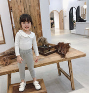 カットソー 長袖 キッズ 子供用 女の子 トップス 襟付き ピーターパンカラー 無地 単色 シンプル お洒落 かわいい 着回し力 普段使い お散歩 公園遊び お出かけシーン