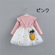 ワンピース 長袖 ベビー キッズ 子供服 女の子 レース フリル パイナップル ポシェット ふんわり おしゃれ おでかけ 春 秋