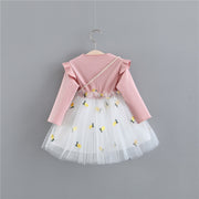 ワンピース 長袖 ベビー キッズ 子供服 女の子 レース フリル パイナップル ポシェット ふんわり おしゃれ おでかけ 春 秋