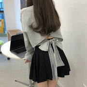 トレーナー 長袖 レディース トップス 無地 ラウンドネック プルオーバー リボン 大きいサイズあり カジュアル 可愛い おしゃれ お出かけ 女の子 女性用 婦人用 白 黒 グレー