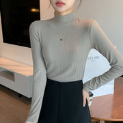 カットソー タートルネック レディース プルオーバー ハイネック トップス 春 婦人 女子 長袖 スリム 薄手 重ね着 おしゃれ きれいめ 無地 カラバリ豊富 大きいサイズ