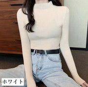 ニット セーター 長袖 レディース トップス ハイネック プルオーバー リブ タイト スリム 無地 ソリッドカラー 婦人服 女性用 カジュアル きれいめ シンプル お出掛け