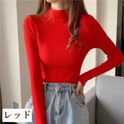 ニット セーター 長袖 レディース トップス ハイネック プルオーバー リブ タイト スリム 無地 ソリッドカラー 婦人服 女性用 カジュアル きれいめ シンプル お出掛け