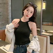 タンクトップ カップ付き ホルターネック レディース 女性 トップス ショート丈 ノンワイヤー パット付き リブ 下着 シンプル