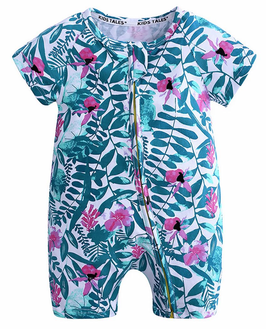 カバーオール 半袖 ラウンドネック ジップアップ 新生児 ハワイアン アジアン お洒落 カラフル 可愛い 夏 夏服 ベビー