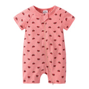 カバーオール 半袖 ラウンドネック ジップアップ 新生児 ハワイアン アジアン お洒落 カラフル 可愛い 夏 夏服 ベビー