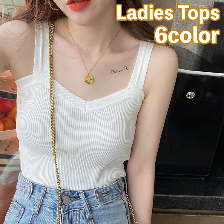 ニットキャミソール ノースリーブ キャミソール リブニット レディース 女性 商品画像