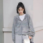 ジップアップパーカー 夏 春 通気性 薄手 紫外線対策 ボーダー マリン 長袖 レディース 女性 婦人 大きいサイズ トップス ライトアウター フード付き ドロップショルダー ゆったり ファスナー 前開き フード紐 ポケット付き カジュアル かわいい ゆったり ラフ おしゃれ シンプル 黒 青