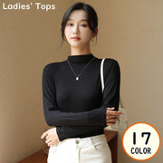 カットソー 長袖 ロンT ロングTシャツ レディース 女性 ハイネック オフネック スリム 無地 シンプル カジュアル きれいめ