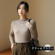 カットソー 長袖 ロンT ロングTシャツ レディース 女性 ハイネック オフネック スリム 無地 シンプル カジュアル きれいめ