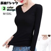 長袖Tシャツ ロングTシャツ 大きいサイズ レディース 女性 トップス プルオーバー カットソー ラウンドネック Vネック 着回し インナー 無地