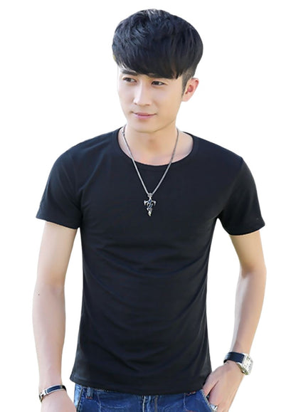 Tシャツ メンズ 半袖 Vネック ラウンドネック 丸首 ブラック×ラウンドネック バリエーション画像
