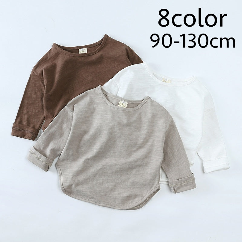 カットソー 長袖 ロングTシャツ キッズ ベビー 子供 男の子 女の子 ラウンドネック ラウンドカット 無地 単色 シンプル お洒落 着回し 合わせやすい 子供服