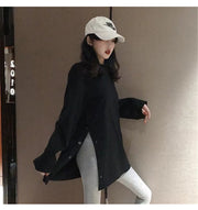 チュニック 長袖 カットソー Ｔシャツ ロングＴシャツ 長袖 レディース トップス 大きいサイズ ラウンドネック スリット 無地 シンプル 着回し ヘビロテ 定番 体型カバー レディースファッション