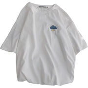 Tシャツ カットソー 半袖 レディース 婦人服 トップス 5分丈 ラウンドネック シンプル ワンポイント ゆったり ビッグシルエット ルーズフィット 太陽 月 雲 雷 天気 おしゃれ かわいい 普段使い デイリー カジュアル 大きいサイズ