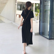 ワンピース レディース 女性用 半袖 ミモレ丈 ロング丈 フレア サイドスリット 無地 大きいサイズ シンプル おしゃれ かわいい