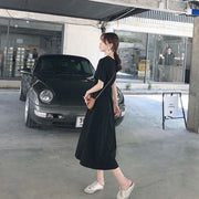 ワンピース レディース 女性用 半袖 ミモレ丈 ロング丈 フレア サイドスリット 無地 大きいサイズ シンプル おしゃれ かわいい