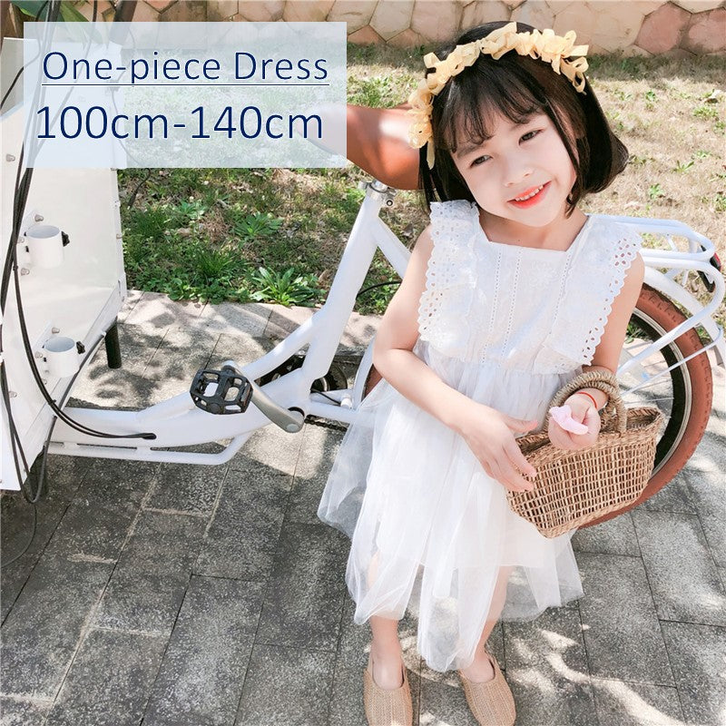 ワンピース ドレス 子供服 キッズ ジュニア 女の子 ノースリーブ ミニ丈 膝上丈 レース 花柄刺繍 チュール フリル 発表会 結婚式 プリンセスライン かわいい 姫系 おしゃれ パーティー カジュアル お出かけ ショート丈 スクエアネック フレア 子ども こども 女児 ホワイト 白