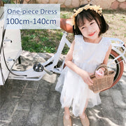 ワンピース ドレス 子供服 キッズ ジュニア 女の子 ノースリーブ ミニ丈 膝上丈 レース 花柄刺繍 チュール フリル 発表会 結婚式 プリンセスライン かわいい 姫系 おしゃれ パーティー カジュアル お出かけ ショート丈 スクエアネック フレア 子ども こども 女児 ホワイト 白
