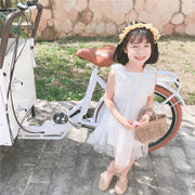ワンピース ドレス 子供服 キッズ ジュニア 女の子 ノースリーブ ミニ丈 膝上丈 レース 花柄刺繍 チュール フリル 発表会 結婚式 プリンセスライン かわいい 姫系 おしゃれ パーティー カジュアル お出かけ ショート丈 スクエアネック フレア 子ども こども 女児 ホワイト 白