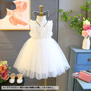 ワンピース ドレス 子供服 キッズ ジュニア 女の子 ノースリーブ ミニ丈 膝上丈 レース 花柄刺繍 チュール フリル 発表会 結婚式 プリンセスライン かわいい 姫系 おしゃれ パーティー カジュアル お出かけ ショート丈 スクエアネック フレア 子ども こども 女児 ホワイト 白
