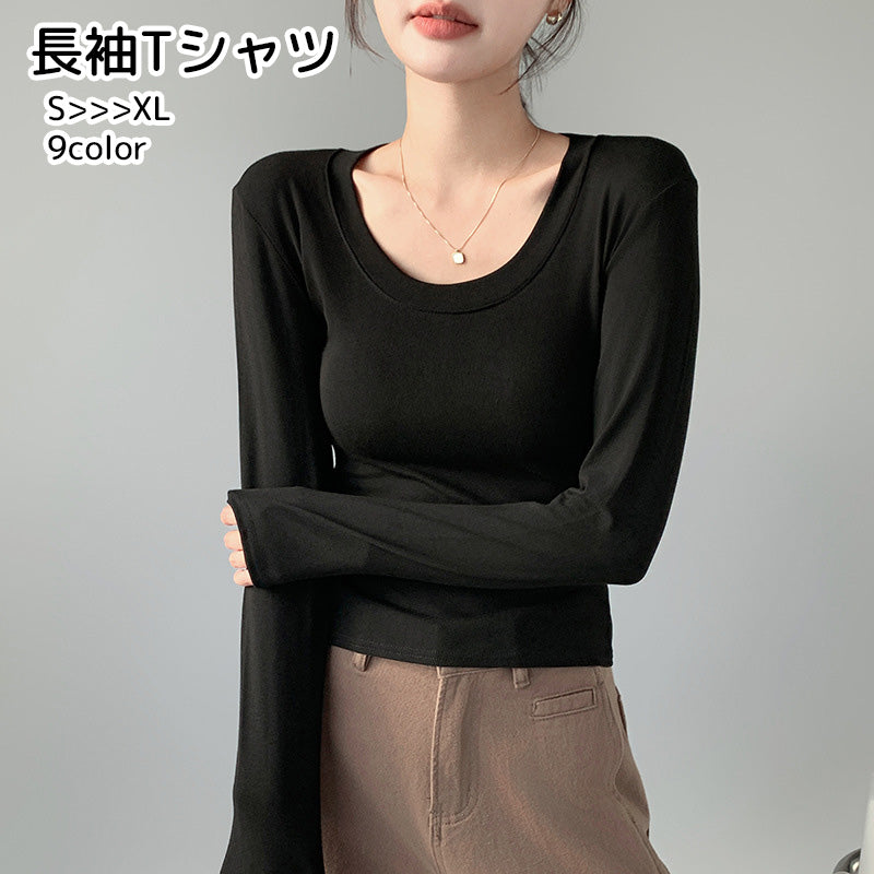 長袖Tシャツ カットソー レディース トップス ラウンドネック 丸首 商品画像