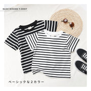 ボーダーTシャツ 半袖 キッズ 子供服 トップス カットソー 半袖Tシャツ ボーダー柄 定番 カジュアル 女の子 男の子 こども服 子ども服 シンプル 白 黒 ボーダー 伸縮 リンクコーデ 親子コーデ リンクコーデ お揃い 保育園 夏物 秋服 プチプラ