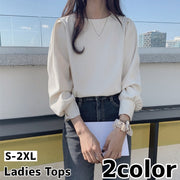 ブラウス 長袖 レディース 女性 トップス 無地 カジュアル 着回し 単色 大きいサイズ おしゃれ ラウンドネック