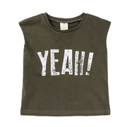 Tシャツ 子供服 ベビー ノースリーブ カットソー プリント クールネック 丸襟 白 黒 綿 カジュアル ヘビロテ かっこいい