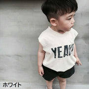 Tシャツ 子供服 ベビー ノースリーブ カットソー プリント クールネック 丸襟 白 黒 綿 カジュアル ヘビロテ かっこいい