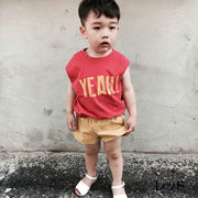 Tシャツ 子供服 ベビー ノースリーブ カットソー プリント クールネック 丸襟 白 黒 綿 カジュアル ヘビロテ かっこいい