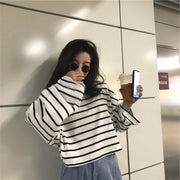 カットソー Tシャツ 長袖 レディース トップス ラウンドネック ドロップショルダー ボーダー 定番 シンプル プルオーバー ビッグシルエット オーバーサイズ