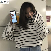 カットソー Tシャツ 長袖 レディース トップス ラウンドネック ドロップショルダー ボーダー 定番 シンプル プルオーバー ビッグシルエット オーバーサイズ