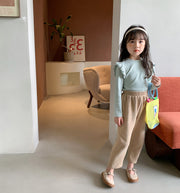 カットソー キッズ 子供服 子ども服 女の子 トップス 長袖 スタンドネック 型フリル 無地 ピンク ベージュ グリーン シンプル 可愛い キュート カジュアル 春 秋