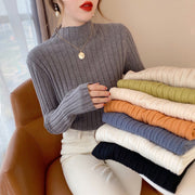 リブニット セーター ボトルネック レディース 婦人服 トップス 長袖 シンプル ハイネック 無地 単色 細身 スリム フィット おしゃれ かわいい デイリー 普段使い 通勤 オフィスファッション