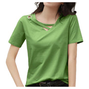 カットソー レディース 女性用 トップス 半袖 Vネック 無地 変形 ゆったり Tシャツ おしゃれ カジュアル シンプル 大人 婦人服