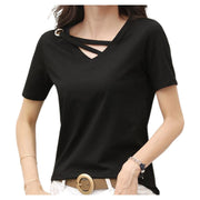 カットソー レディース 女性用 トップス 半袖 Vネック 無地 変形 ゆったり Tシャツ おしゃれ カジュアル シンプル 大人 婦人服
