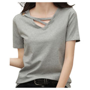 カットソー レディース 女性用 トップス 半袖 Vネック 無地 変形 ゆったり Tシャツ おしゃれ カジュアル シンプル 大人 婦人服