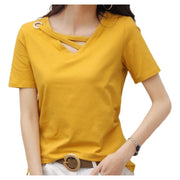 カットソー レディース 女性用 トップス 半袖 Vネック 無地 変形 ゆったり Tシャツ おしゃれ カジュアル シンプル 大人 婦人服