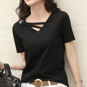 カットソー レディース 女性用 トップス 半袖 Vネック 無地 変形 ゆったり Tシャツ おしゃれ カジュアル シンプル 大人 婦人服