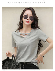 カットソー レディース 女性用 トップス 半袖 Vネック 無地 変形 ゆったり Tシャツ おしゃれ カジュアル シンプル 大人 婦人服