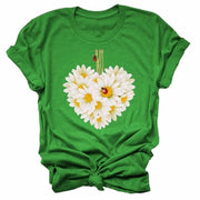 Tシャツ レディース 半袖 カットソー トップス おしゃれ 可愛い プリント 花 てんとう虫 カジュアル クルーネック 丸首