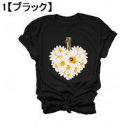 Tシャツ レディース 半袖 カットソー トップス おしゃれ 可愛い プリント 花 てんとう虫 カジュアル クルーネック 丸首