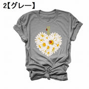 Tシャツ レディース 半袖 カットソー トップス おしゃれ 可愛い プリント 花 てんとう虫 カジュアル クルーネック 丸首