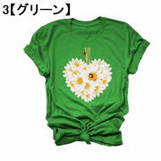 Tシャツ レディース 半袖 カットソー トップス おしゃれ 可愛い プリント 花 てんとう虫 カジュアル クルーネック 丸首