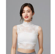 付け襟 つけ襟 レディース 女性用 ハイネック 総レース シースルー 透け感 重ね着風 ノースリーブ おしゃれ 可愛い フェミニン 単色