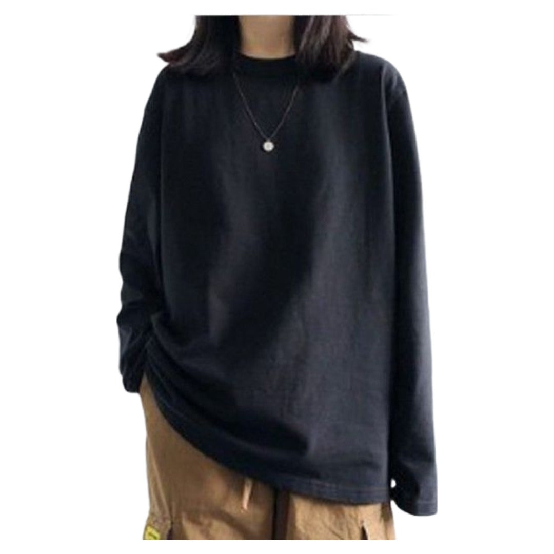 カットソー Tシャツ 長袖 レディース トップス ラウンドネック 無地 シンプル ゆったり 大きめ 婦人服 女性用 大きいサイズあり 楽ちん 着回し カジュアル M L XL 2XL