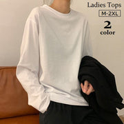 カットソー Tシャツ 長袖 レディース トップス ラウンドネック 無地 シンプル ゆったり 大きめ 婦人服 女性用 大きいサイズあり 楽ちん 着回し カジュアル M L XL 2XL