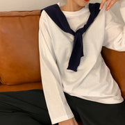 カットソー Tシャツ 長袖 レディース トップス ラウンドネック 無地 シンプル ゆったり 大きめ 婦人服 女性用 大きいサイズあり 楽ちん 着回し カジュアル M L XL 2XL